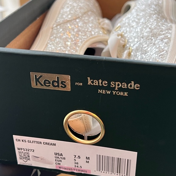 NIB Keds Kate Spade New York Glitter sneakers - cream ivory bride bridal white - Picture 6 of 7